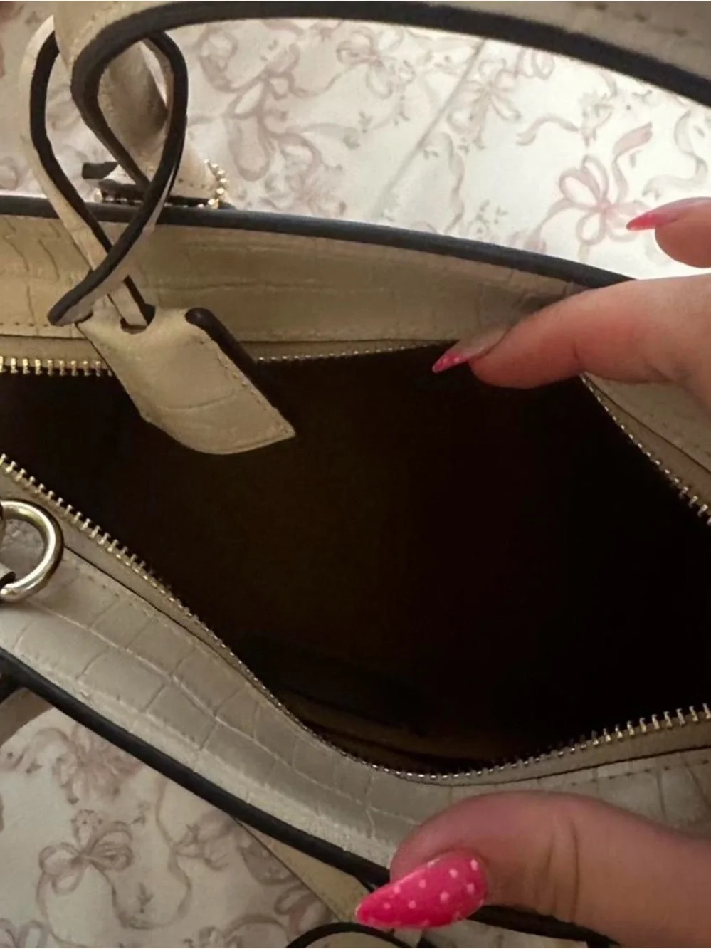 Coach Croc-Embossed Satchel in Light Taupe
